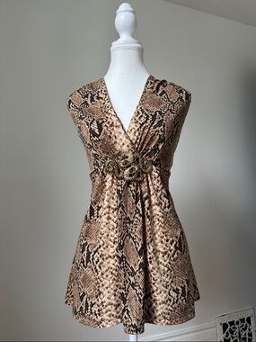CACHE Y2K Snake Print Tie Back Babydoll Bohemian Party Sleeveless Top Size Large